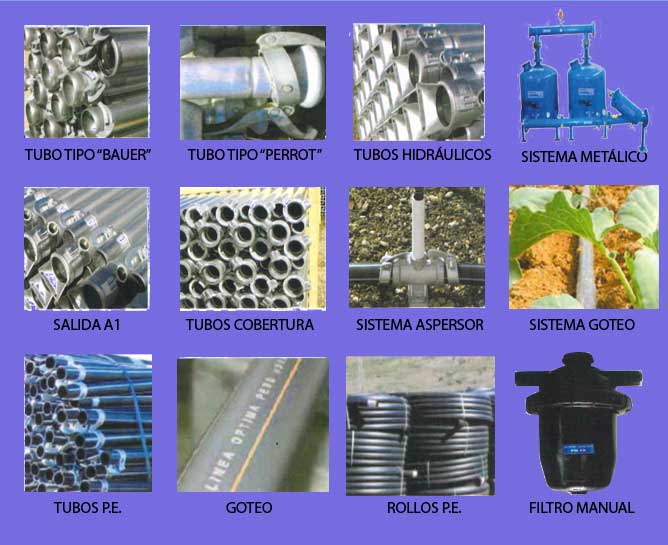 Manufacturas Aldoma, Tubo tipo Bauer, Perrot, tubos hidráulicos, Tubos cobertura, Sistema aspersor, Sistema goteo, Tubos P.E., Rollos P.E., Goteo